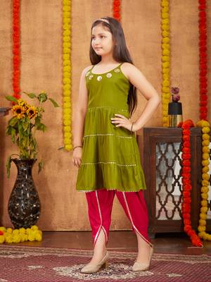 Aarika girls ethnic wear mehendi colour sequins with gota lace work rayon dhoti kurta set 2