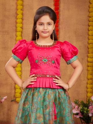 Aarika girls ethnic wear rani colour beads hand embroidery silk lehenga choli set 5