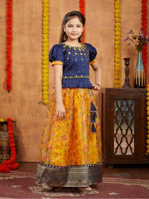 Aarika girls ethnic wear navy blue colour beads hand embroidery silk lehenga choli set 3