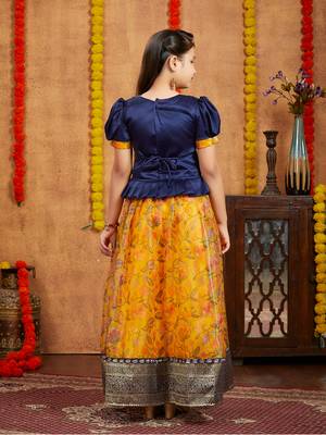 Aarika girls ethnic wear navy blue colour beads hand embroidery silk lehenga choli set 4