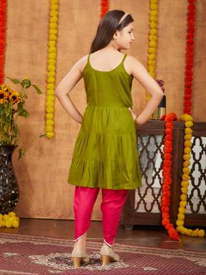 Aarika girls ethnic wear mehendi colour sequins with gota lace work rayon dhoti kurta set 4