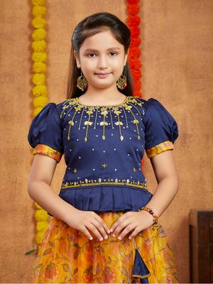 Aarika girls ethnic wear navy blue colour beads hand embroidery silk lehenga choli set 5