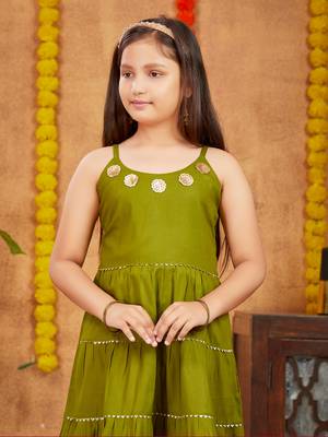 Aarika girls ethnic wear mehendi colour sequins with gota lace work rayon dhoti kurta set 5