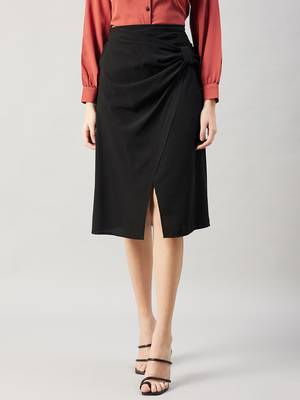 Winered woman  black side bow crepe skirt 1