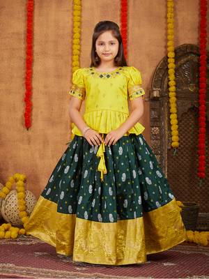 Aarika girls ethnic wear yellow colour zari thread embroidery silk lehenga choli set 1