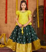 Aarika girls ethnic wear yellow colour zari thread embroidery silk lehenga choli set