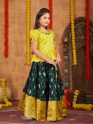 Aarika girls ethnic wear yellow colour zari thread embroidery silk lehenga choli set 2