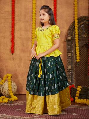 Aarika girls ethnic wear yellow colour zari thread embroidery silk lehenga choli set 3
