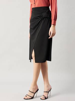 Winered woman  black side bow crepe skirt 3