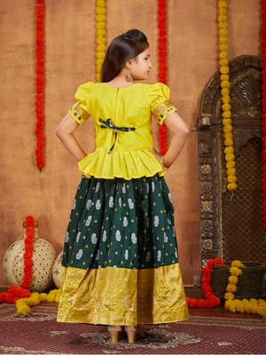 Aarika girls ethnic wear yellow colour zari thread embroidery silk lehenga choli set 4