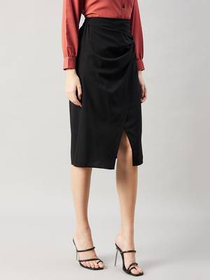 Winered woman  black side bow crepe skirt 4