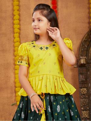 Aarika girls ethnic wear yellow colour zari thread embroidery silk lehenga choli set 5