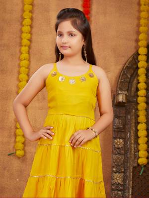Aarika girls ethnic wear yellow colour sequins with gota lace work rayon dhoti kurta set 5