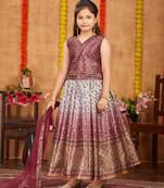 Aarika girls ethnic wear maroon colour embellished silk lehenga choli set