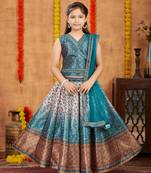Aarika girls ethnic wear sea green colour embellished silk lehenga choli set