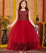 Aarika girls party wear maroon colour sequin embellished net gown