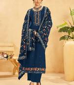 Organza royal blue embroidered designer salwar suit