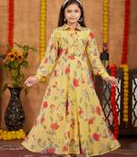 Aarika girls party wear yellow colour floral print georgette dress