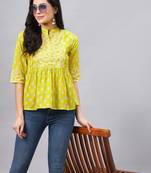 Winered woman lime green printed top with gota detailing at yoke