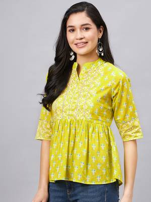 Winered woman lime green printed top with gota detailing at yoke 2