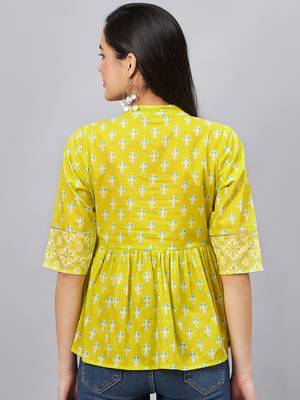 Winered woman lime green printed top with gota detailing at yoke 4