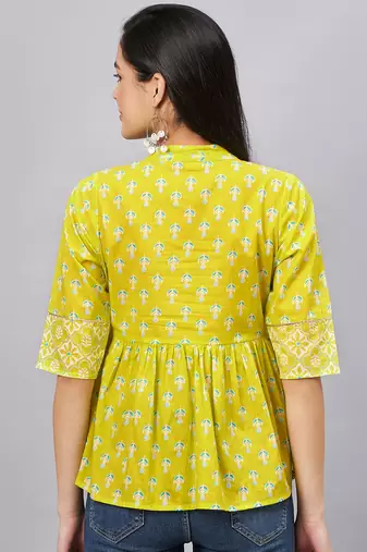Winered woman lime green printed top with gota detailing at yoke
