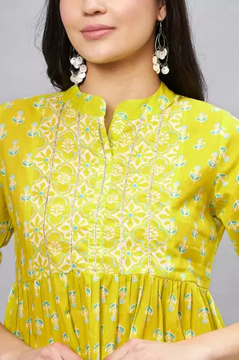Winered woman lime green printed top with gota detailing at yoke