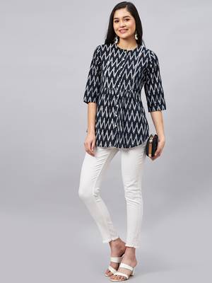 Winered woman black and white ikat print front opening tunic 2