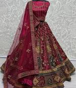 Indian Wedding Velvet Maroon Bridal Wear Designer Velvet Lehenga Choli With Double Dupatta