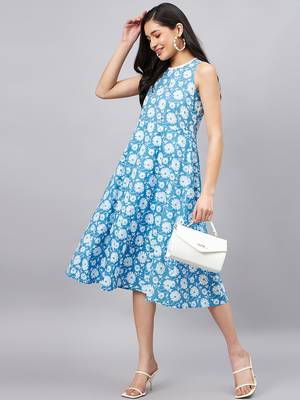 Winered women light blue floral printed a-line dress 1