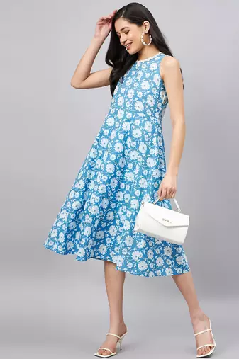 Winered women light blue floral printed a-line dress