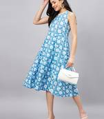 Winered women light blue floral printed a-line dress
