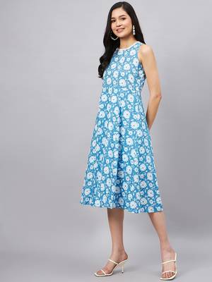 Winered women light blue floral printed a-line dress 2