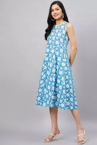 Winered women light blue floral printed a-line dress
