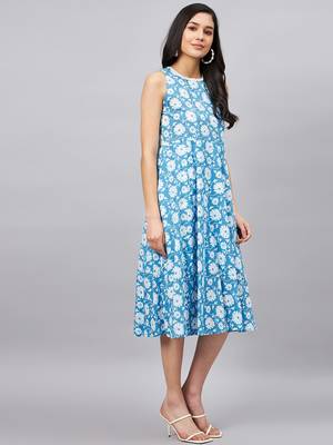Winered women light blue floral printed a-line dress 3