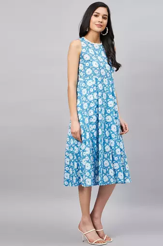 Winered women light blue floral printed a-line dress