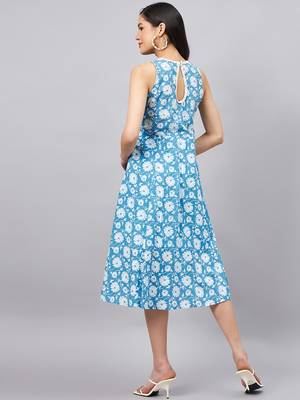 Winered women light blue floral printed a-line dress 4
