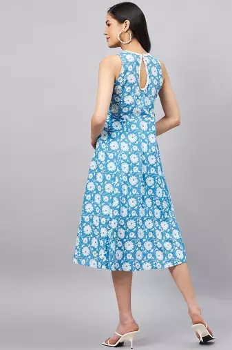 Winered women light blue floral printed a-line dress