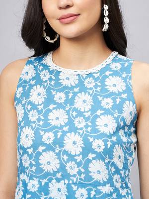 Winered women light blue floral printed a-line dress 5