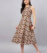 Winered women beige floral printed a-line dress