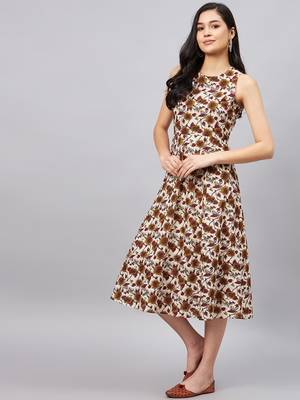 Winered women beige floral printed a-line dress 3