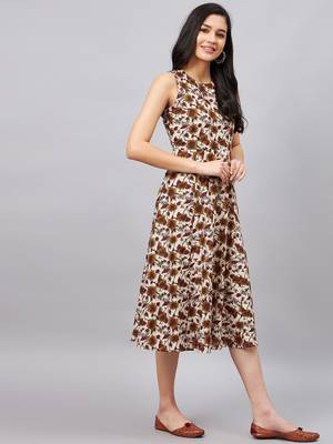 Winered women beige floral printed a-line dress 4