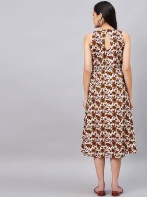 Winered women beige floral printed a-line dress 5