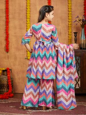 Aarika girls ethnic wear pink colour bandhani print with lace work silk kurti sharara set 4