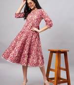 Winered women pink floral printed fit & flare dress