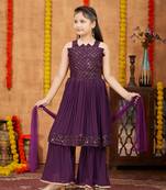 Aarika girls ethnic wear purple colour sequin embroidery georgette kurti sharara set