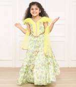 Green printed fabric floral lehenga blouse set