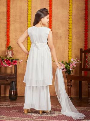 Aarika girls ethnic wear off white colour sequins zari embroidery georgette kurti sharara set 4