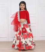 Red velvet cotton print lehenga set