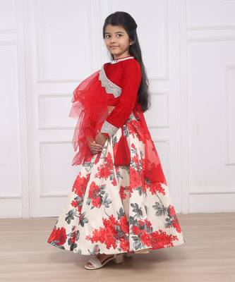 Red velvet cotton print lehenga set 2